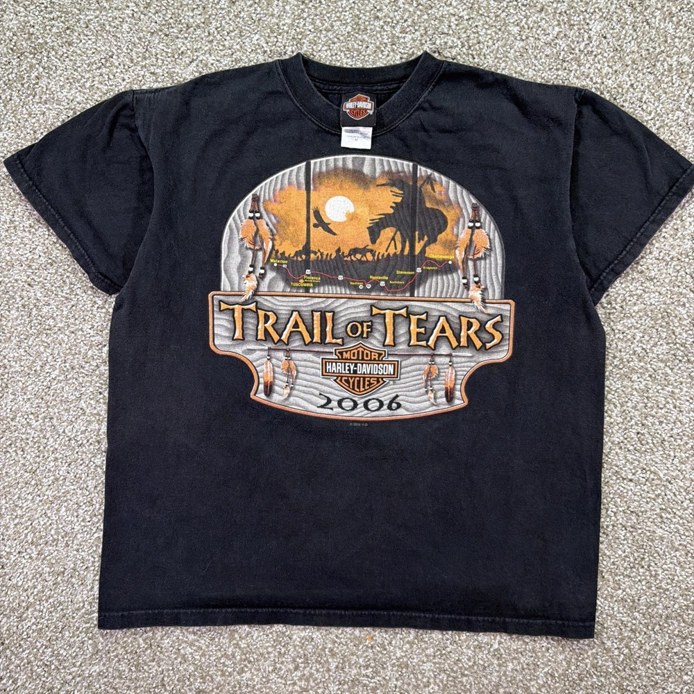 Vintage Harley Davidson Black Shirt Indian Trail Of Tears Size Medium Y2K USA